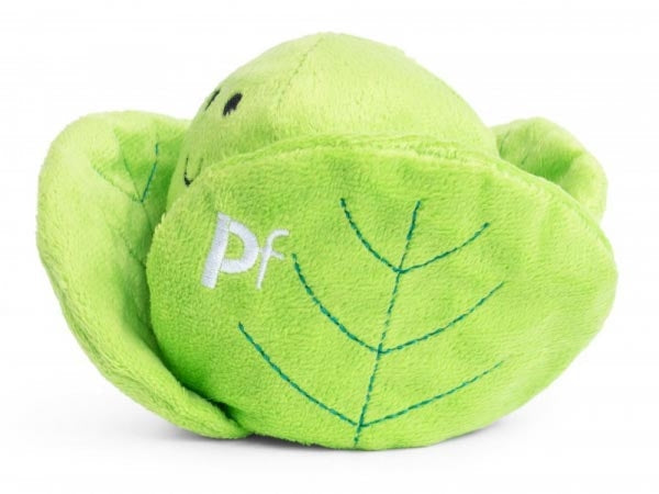 Petface Christmas Brussels Sprout squeaky dog toy (8 cm) - shows leaves