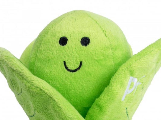 Petface Christmas Brussels Sprout squeaky dog toy (8 cm) - close up of  embroidered face