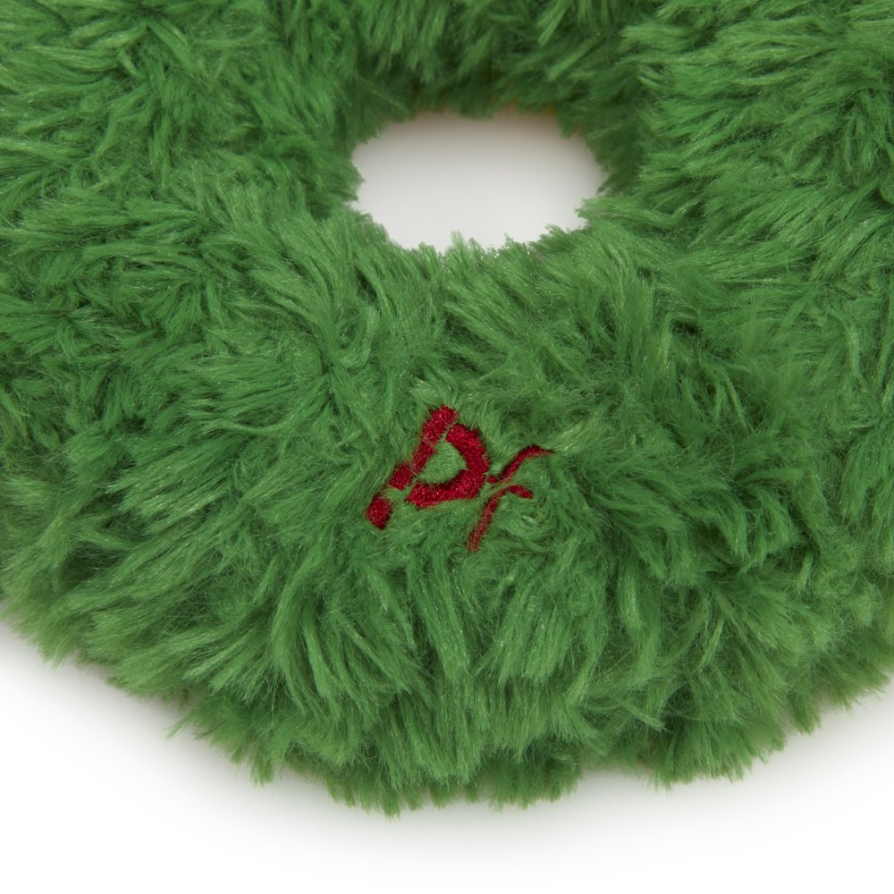 Close back view of Petface Remy Wreath plush and rubber squeaky Christmas dog toy