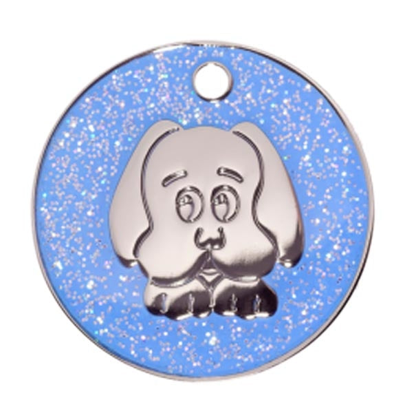 Blue Glitter Dog Face ID Tag