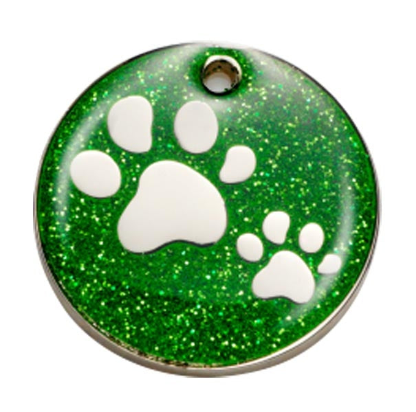 Green Glitter Paw Dog ID Tag