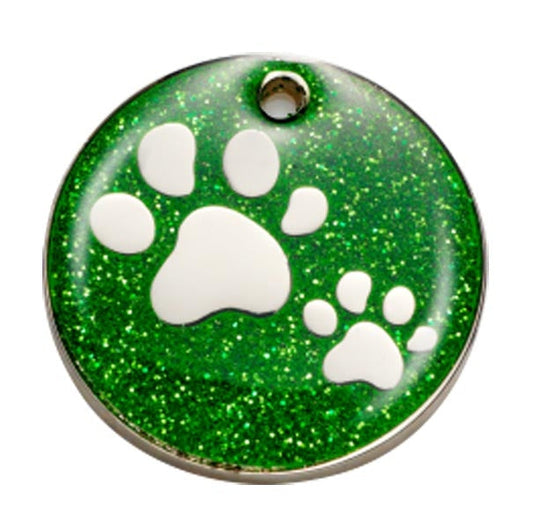 Green Glitter Paw Dog ID Tag