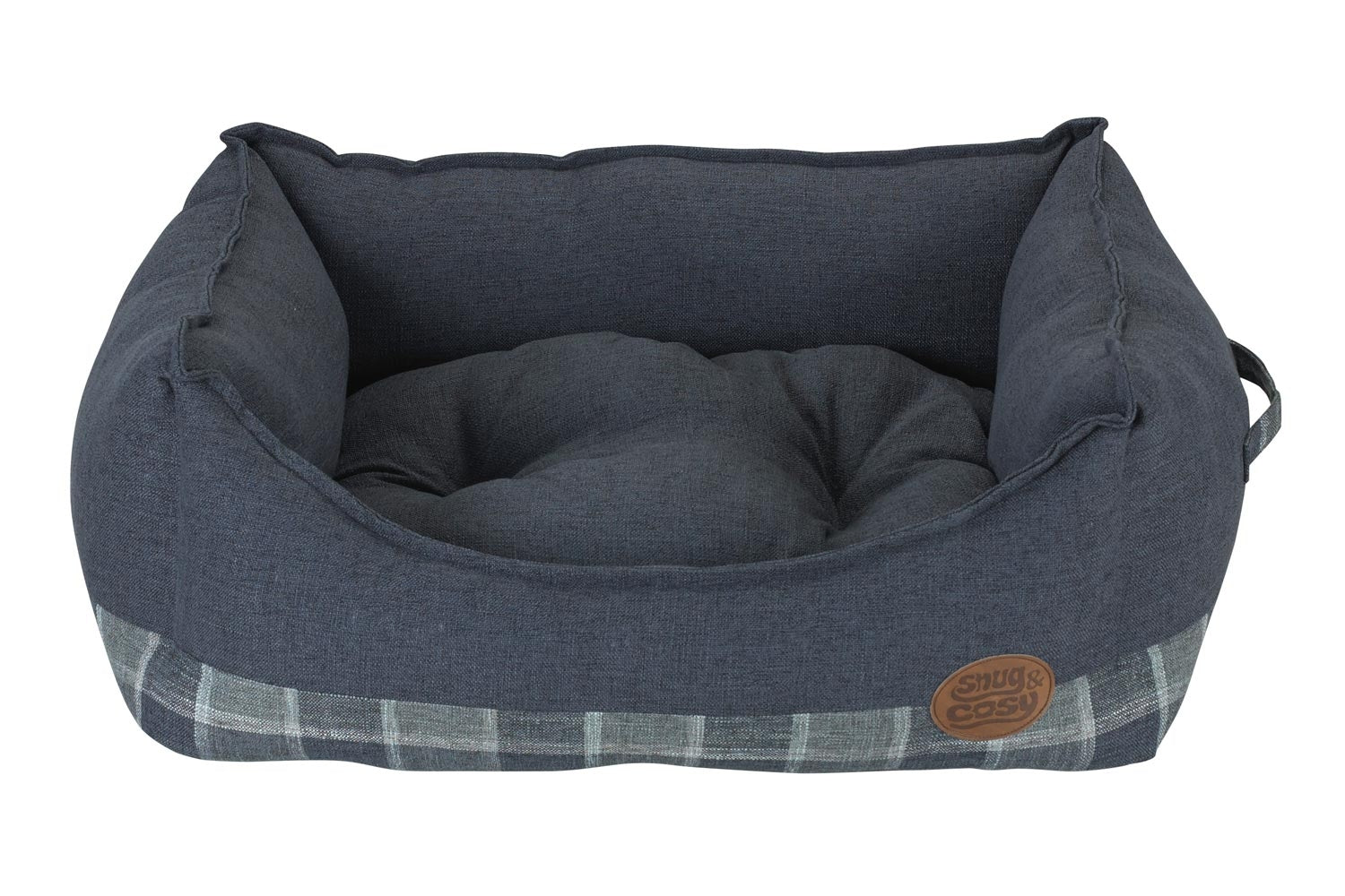 Grey Square Check Plain Cushion Dog Bed