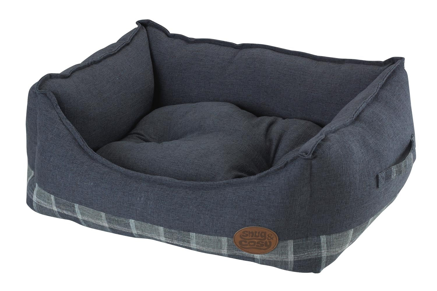 Grey Square Check with Handle Dog Bed