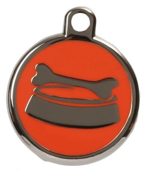 Orange Bone & Bowl Dog ID Tag