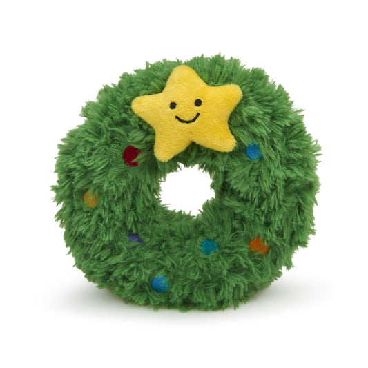 Petface Remy Wreath Christmas dog toy – festive plush and rubber wreath with squeaker