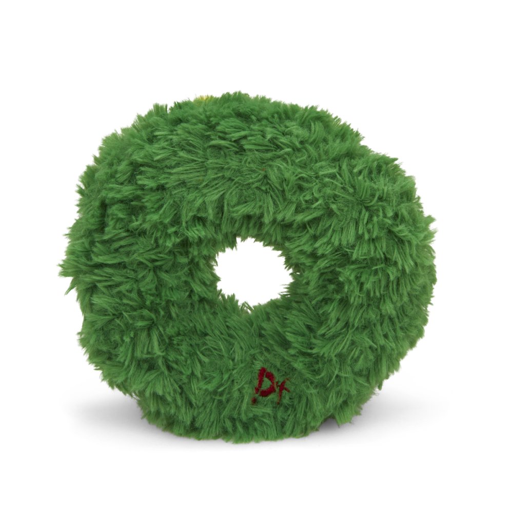 Back view of Petface Remy Wreath plush and rubber squeaky Christmas dog toy