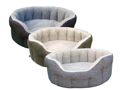 P&L Premium Oval Basket Weave & Sherpa Fleece Softee Dog Bed