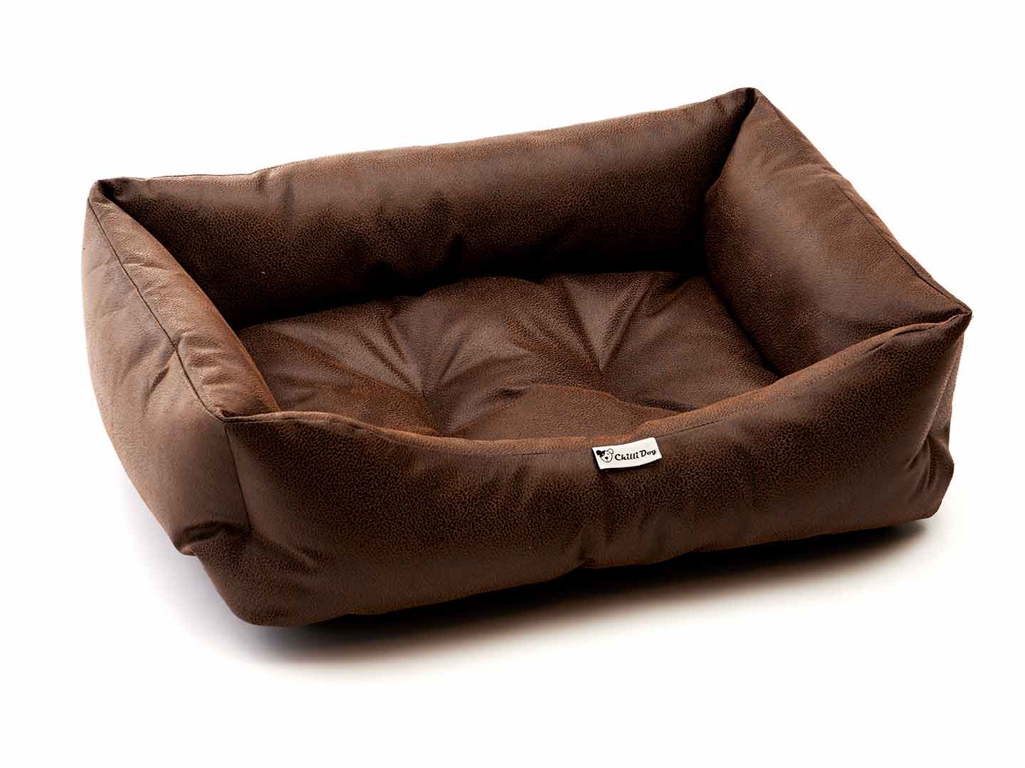 Chilli Dog Black Brown Faux Leather, Leather Pet Bed