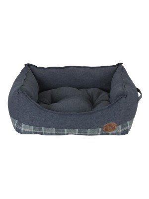 Grey Square Check Plain Cushion Dog Bed