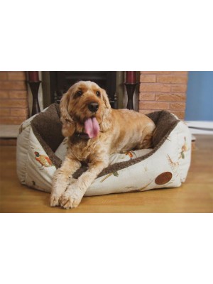 Pheasant Print Dog Bed with Dog